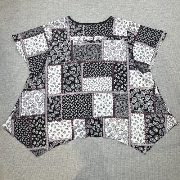 Jones New York Womens 3X Multicolor Paisley Patchwork Tunic Blouse Short Sleeve - Picture 4 of 14